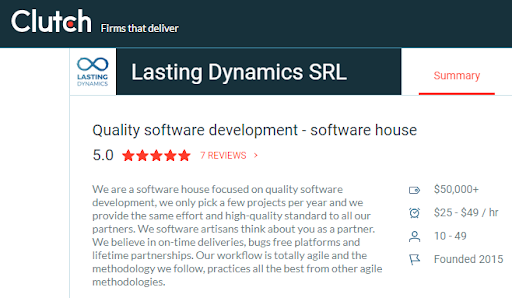 Clutch Ranks Lasting Dynamics SRL 1st Italian Software Company for web and mobile development. 3