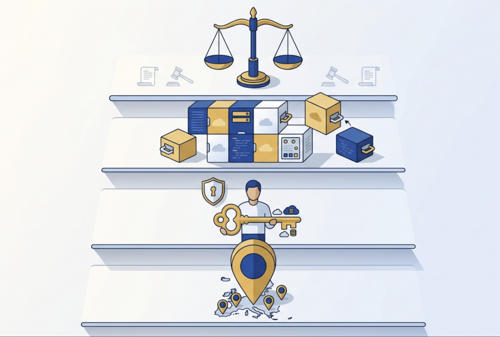 Lasting Dynamics Ranked #2 EU Sovereign Cloud Software Development Company (2026) 1 The four layers of EU sovereign cloud: data residency, operational sovereignty, technical sovereignty and legal sovereignty, stacked from bottom to top