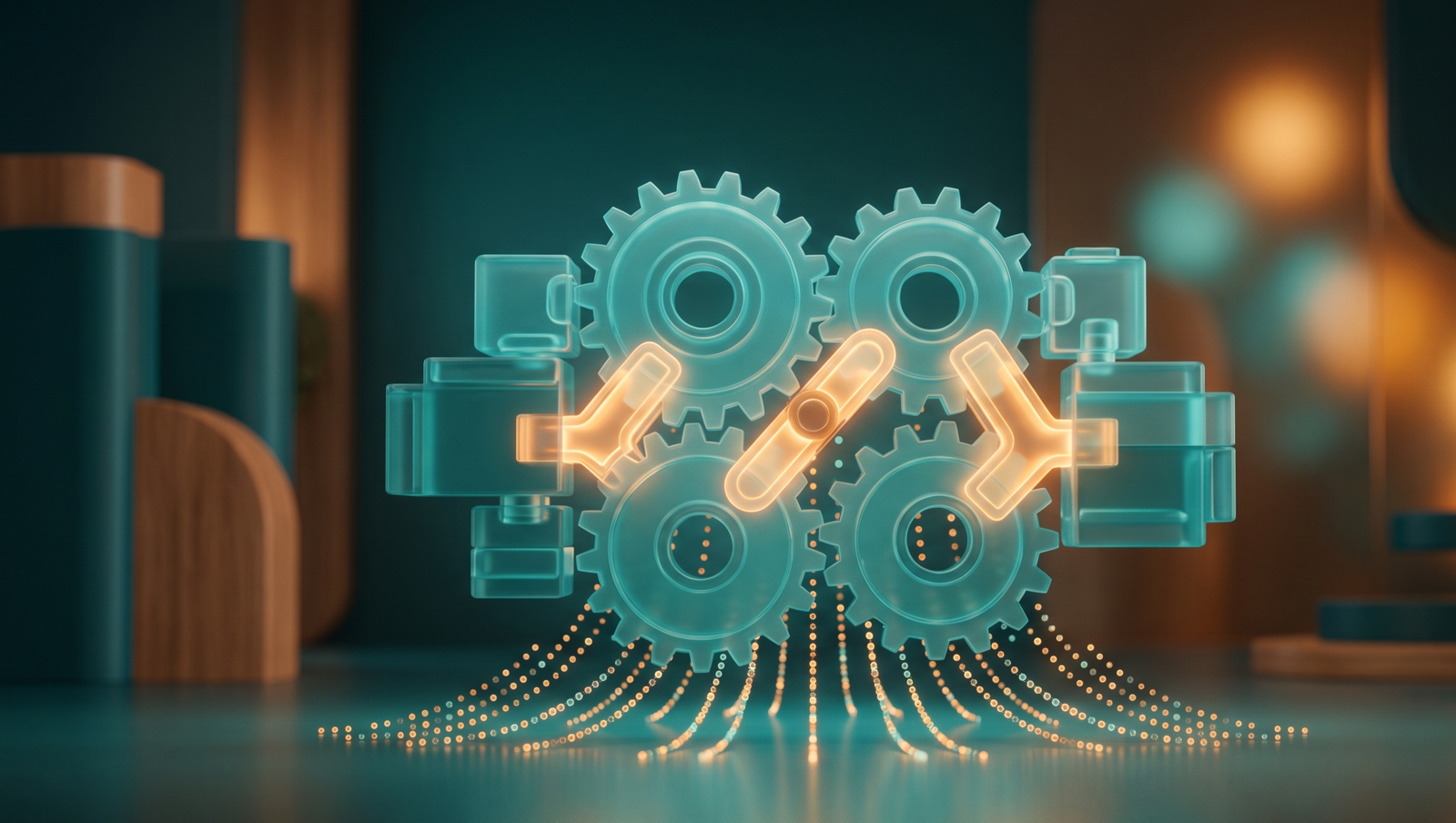 Lasting Dynamics Ranked #2 InsurTech Software Development Company (2026) 1 Insurance software development domain logic engineered correctly: interlocking translucent gears for underwriting, claims and core-system integration